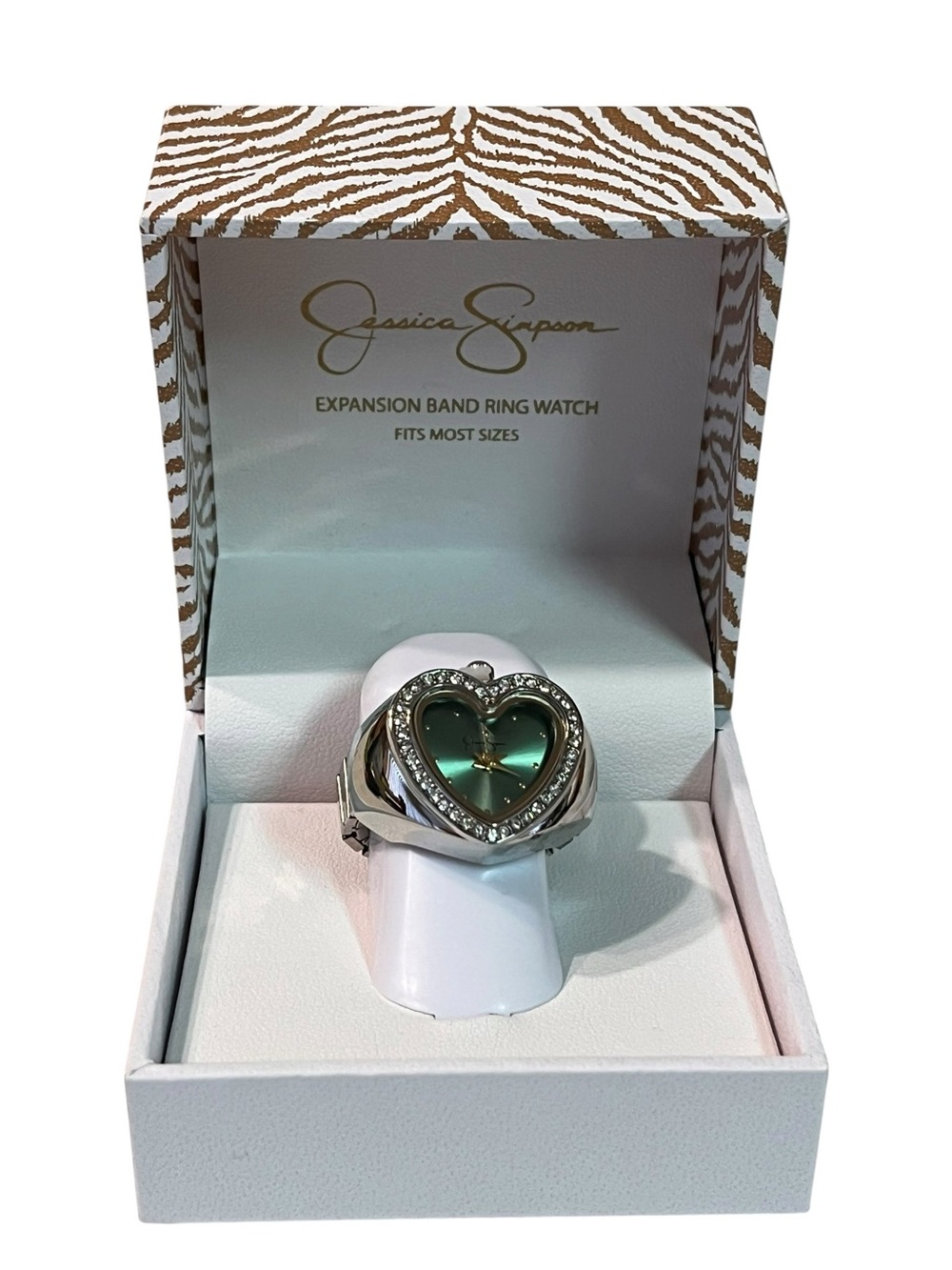 Jessica Simpson Green Heart Expansion Ring Watch with Crystal Accents